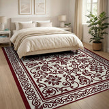 Cream Maroon Ornate Persian Area Rug