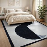Black White Geometric Wave Area Rug