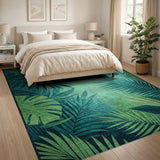 Vintage Teal Monstera Leaf Area Rug