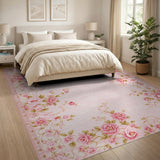 Blush Pink Rose Garden Floral Area Rug