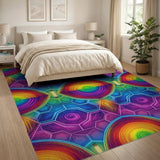 Neon Geometric Rainbow Area Rug
