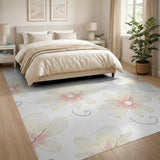 Delicate Pink Floral Outline Area Rug