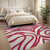 Red Wavy Diamond Geometric Area Rug