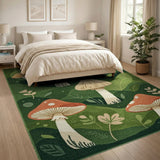 Kids Cartoon Green Whimsical Mushroom Forest Area Rug