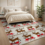 Festive Reindeer Red Bow Area Rug