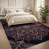 ODIKA Washable Purple Mandala Area Rug - Low Pile Non-Slip Boho Lotus Rug for Living Room
