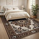 Beige and Neutral Beige Traditional Persian Medallion Area Rug