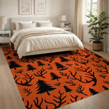 Orange Deer Antler Pine Silhouette Area Rug