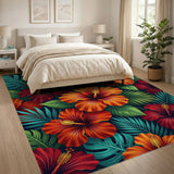 Vibrant Hibiscus Monstera Tropical Area Rug