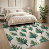 Golden-Edged Green Fern Leaf Area Rug