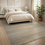 Beige Striped Woven Rug with Geometric Motifs