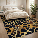 Golden Giraffe Heads Geometric Area Rug