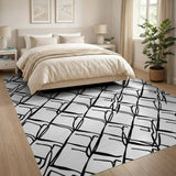 Black White Geometric Diamond Grid Area Rug