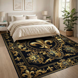 Royal Gold Fleur-de-Lis Heraldic Area Rug
