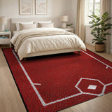 Red Soccer Field Geometric Area Rug