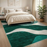 Green Teal Wavy Geometric Area Rug