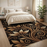 Opulent Gold Leaf Floral Area Rug