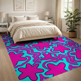 Vibrant Pink Stars Teal Wavy Area Rug