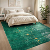 Emerald Green Gold Splatter Abstract Area Rug