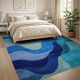 Wavy Blue Teal Abstract Area Rug