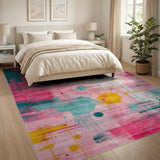 Multi-color and Patterns Vibrant Pink Geometric Abstract Area Rug