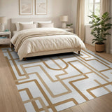 Tan Geometric Maze Line Art Rug