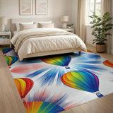 Multi-color and Patterns Rainbow Hot Air Balloon Kids Area Rug