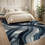 Abstract Navy Brushstroke Area Rug