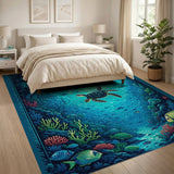 Majestic Sea Turtle Teal Underwater Area Rug
