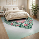 Ornate Pink Heart Green Vine Floral Rug