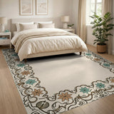 Teal Peach Floral Persian Border Rug