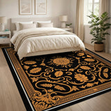 Ornate Black and Gold Floral Area Rug