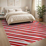 Geometric Modern Red Bold Red White Diagonal Stripe Area Rug