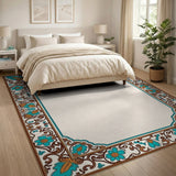 Traditional Persian Blue and Teal Ornate Teal Floral Border Area Rug