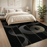 Gold Crescent Moon Waves Geometric Area Rug