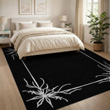 Ornate Black White Floral Border Area Rug