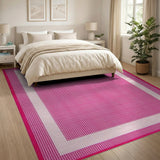 Pink Gingham Check Area Rug with White Border