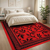 Bold Red Black Leaf Vine Area Rug