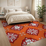 Festive Orange Snowmen Snowflake Area Rug