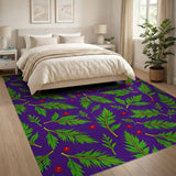 Festive Purple Holly Leaves Berries Area Rug