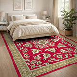 Elegant Red Persian Floral Area Rug with Gold Border