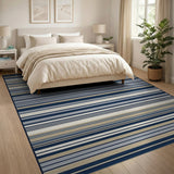 Navy and Beige Striped Geometric Area Rug