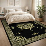Ornate Gold Mandala Black Area Rug