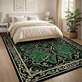 Ornate Green Leaf Floral Area Rug
