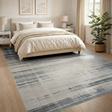 Distressed Grey Horizontal Stripe Area Rug