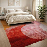 Vibrant Abstract Wave Area Rug in Red Orange