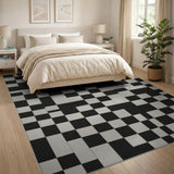 Modern Black White Geometric Grid Area Rug