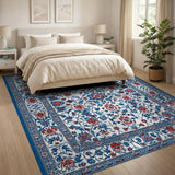 Traditional Persian Floral Area Rug in Blue Red