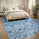 Blue Starflower Floral Pattern Area Rug