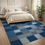 Modern Blue Geometric Block Geometric Modern Area Rug